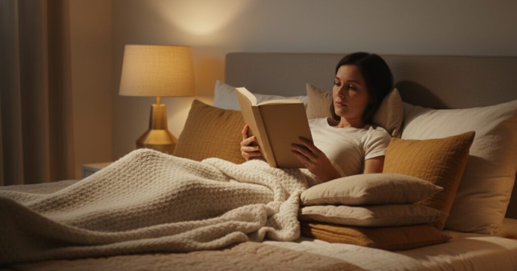 Digital sunset: person reading with warm light