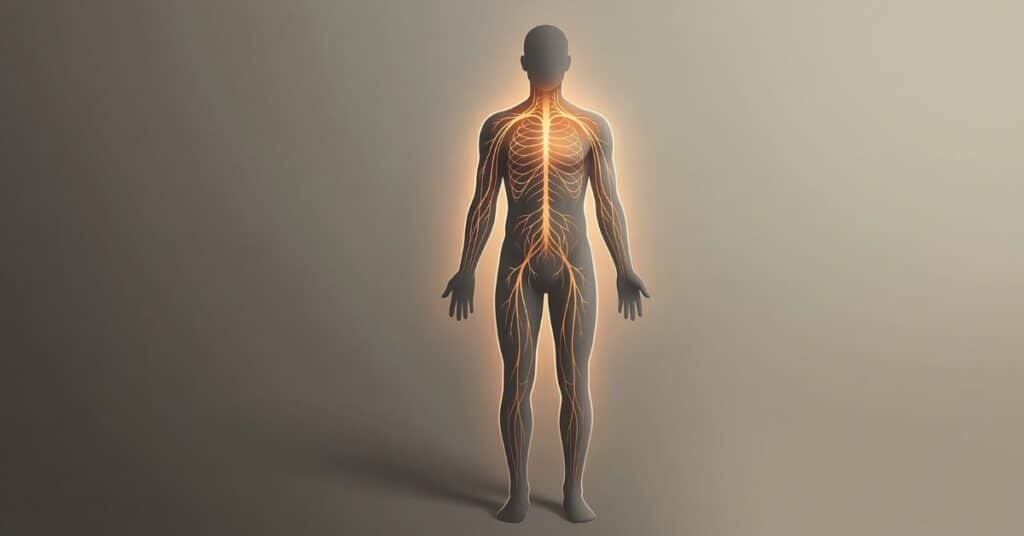 Conceptual illustration of the fight-or-flight nervous system in activation mode showing stress response